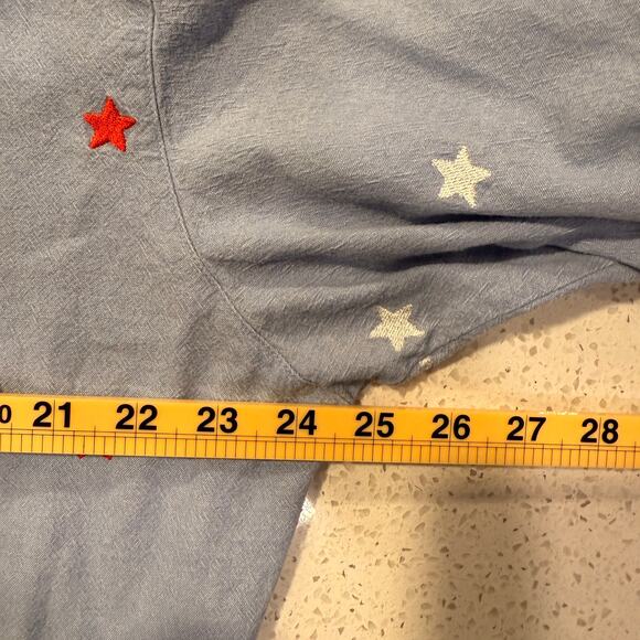 Casey Coleman Blue Chambray Button Down Shirt 1X Embroidered Stars Patriotic - Picture 7 of 8